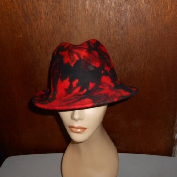 Womens Red Orange and Black Wool Fedora Hat Small - Picture 3 of 5